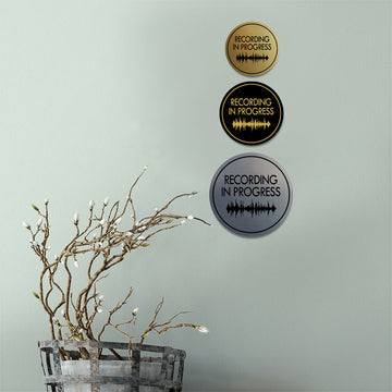 Signs ByLITA Circle Recording In Progress (music waves) Wall or Door Sign
